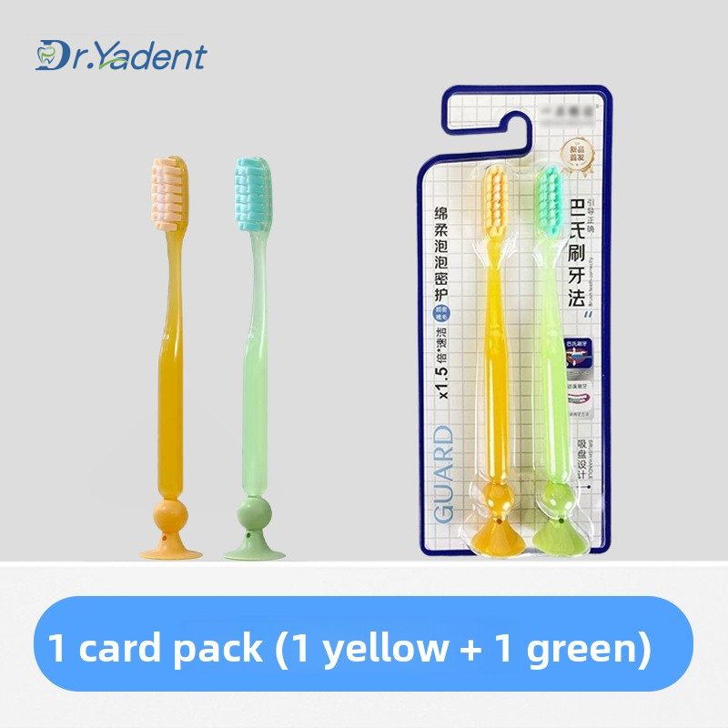 Soft Bristle Toothbrush with Suction Base Yellow & Green
