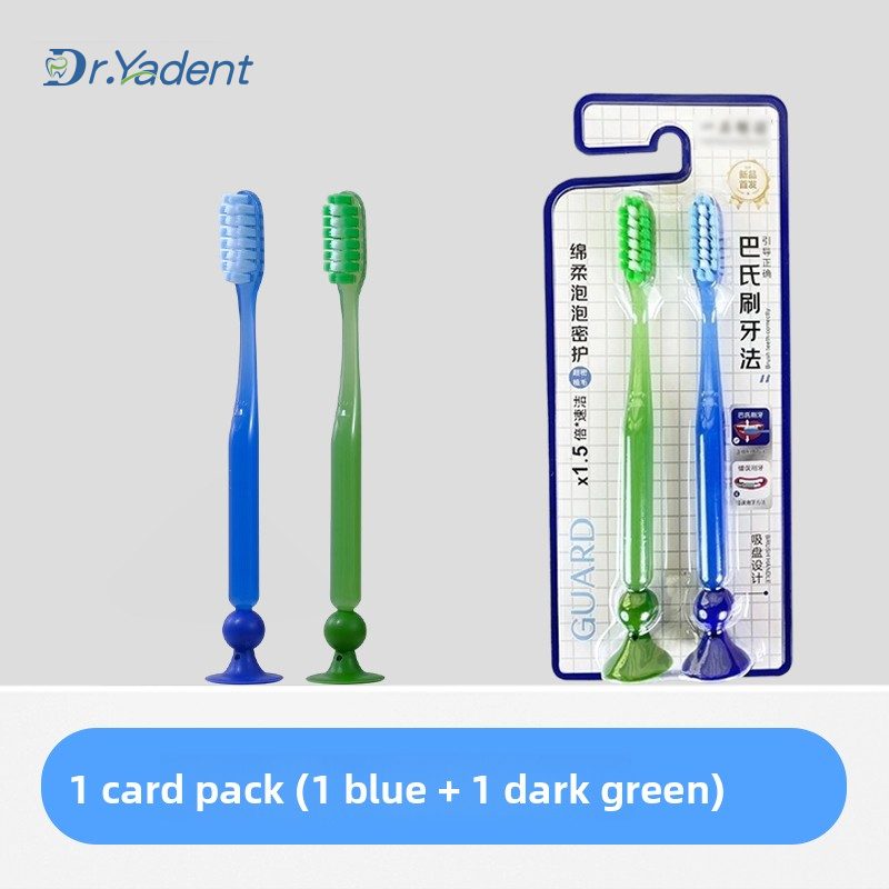 Soft Bristle Toothbrush with Suction Base Green & Blue